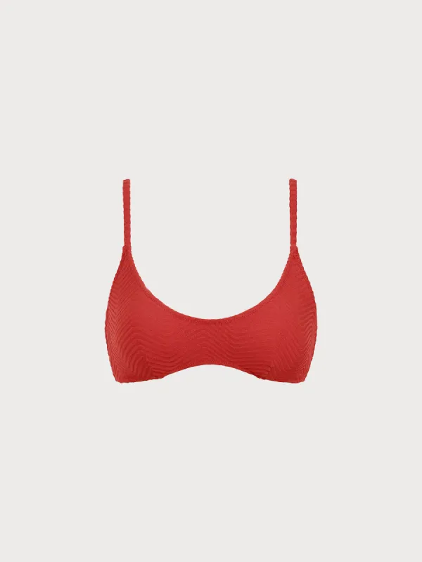 Red Textured U Neck Bikini Top sold by BERLOOK