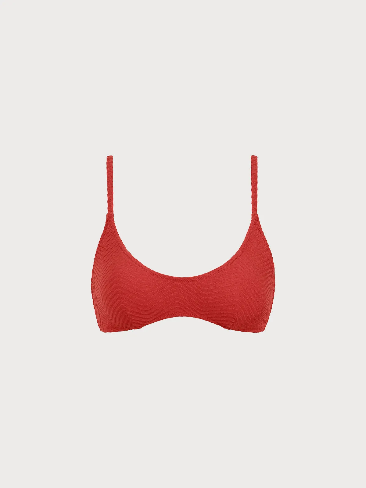 Red Textured U Neck Bikini Top sold by BERLOOK