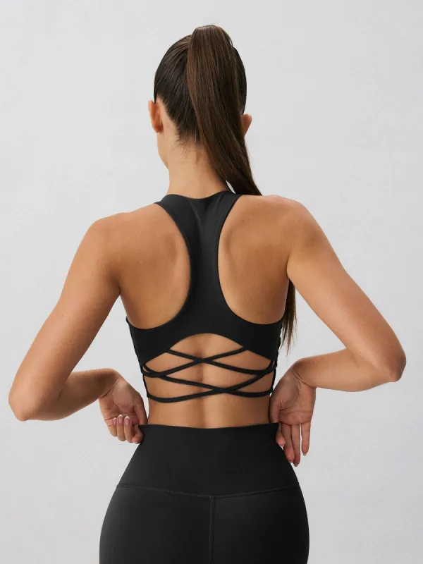 Black Cross Back Sports Bra - Light Support sold by BERLOOK