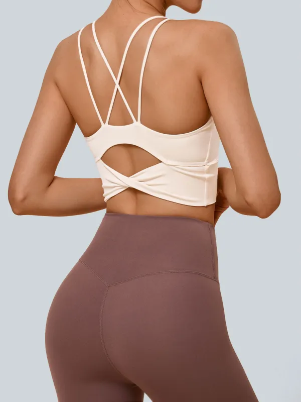 Off White Cut Out Twist Sports Bra - Light Support sold by BERLOOK