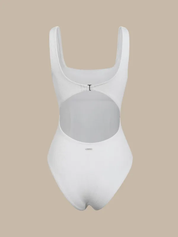White Cut Out One-Piece Swimsuit sold by BERLOOK