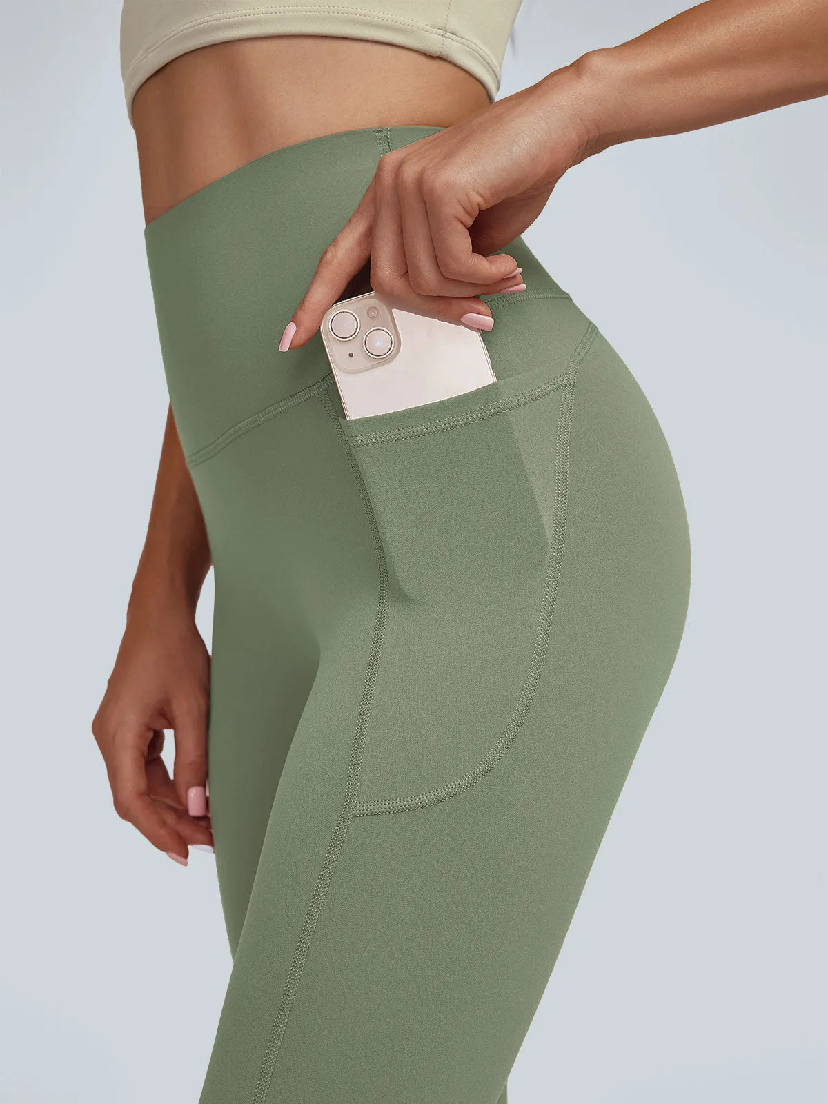 Green High Waisted Pockets Leggings 24" sold by BERLOOK product image thumbnail 2