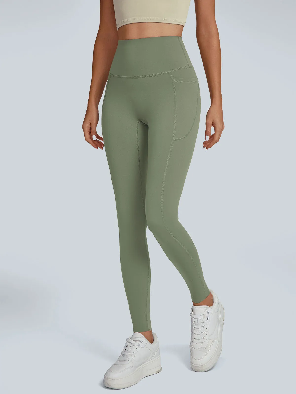 Green High Waisted Pockets Leggings 24" sold by BERLOOK product image thumbnail 3
