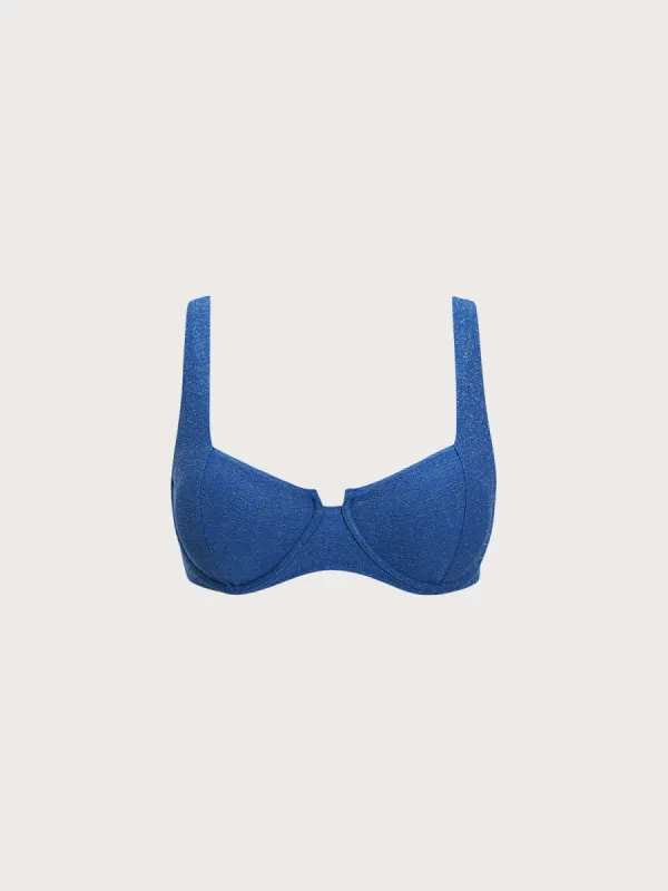 Blue Lurex Underwire Plus Size Bikini Top sold by BERLOOK