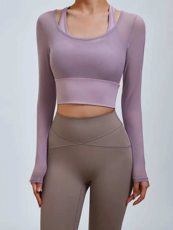 Purple U Neck Long Sleeve Top - Light Support sold by BERLOOK