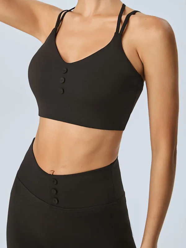 Black Triple Button Sports Bra - Light Support sold by BERLOOK