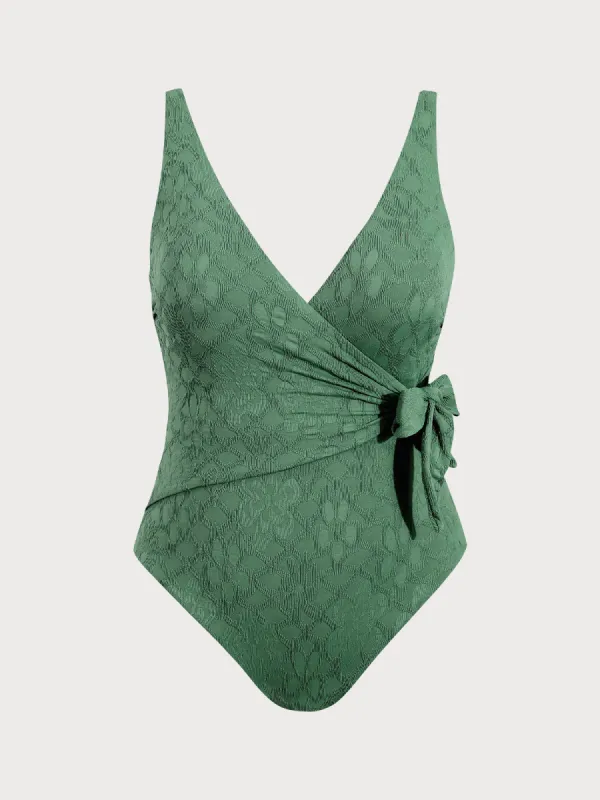 Green Jacquard Plus Size One-Piece Swimsuit sold by BERLOOK