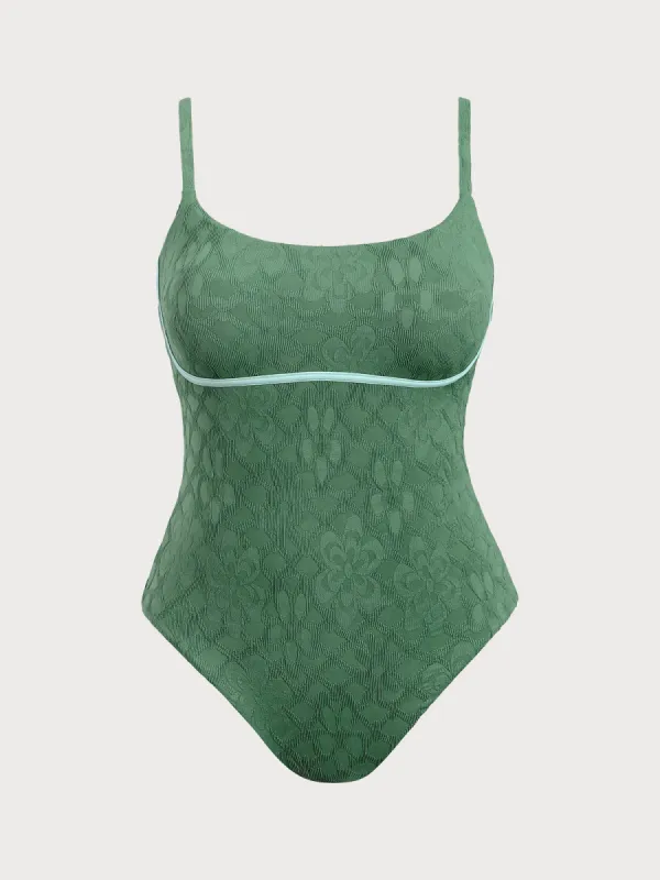 Dark Green Jacquard Plus Size One-Piece Swimsuit sold by BERLOOK