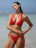 Red Crochet Halter Bikini Top sold by BERLOOK