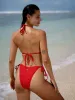 Red Crochet Halter Bikini Top sold by BERLOOK