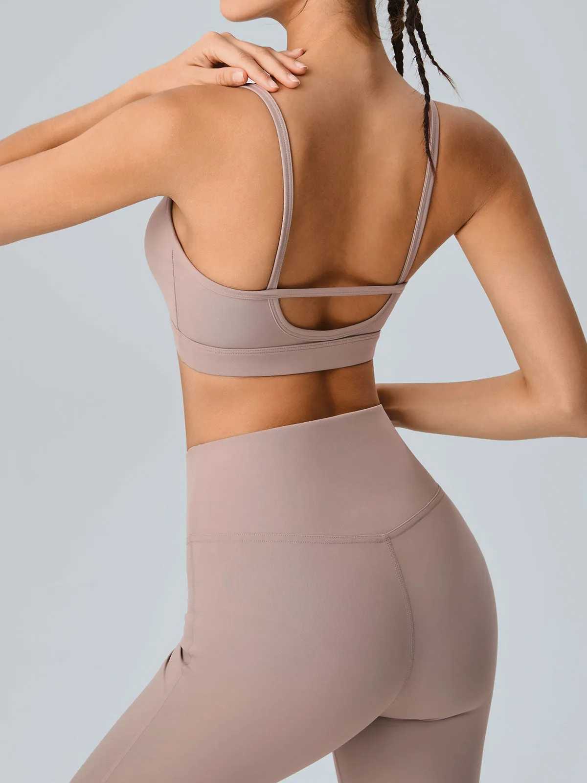 Khaki Cut Out Sports Bra - Light Support sold by BERLOOK