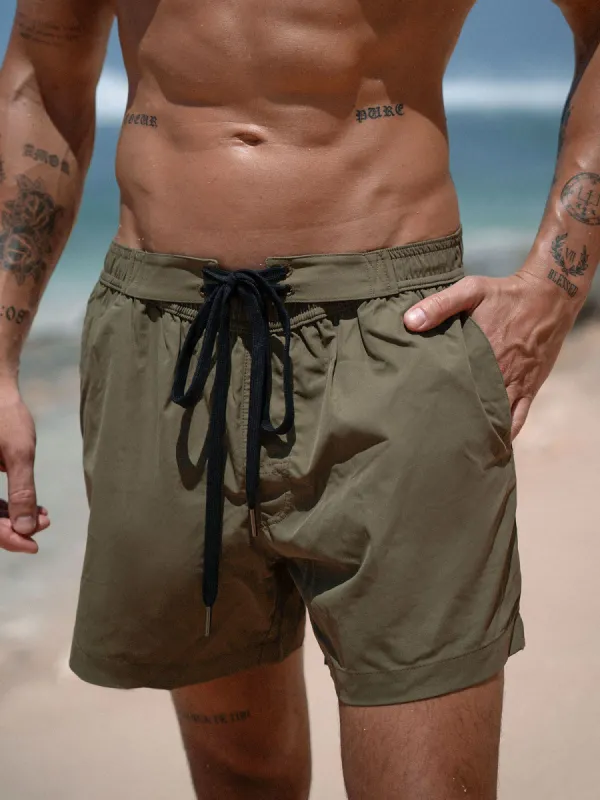 Hapnix® - The Army Green Men's 5" Swim Trunks sold by BERLOOK