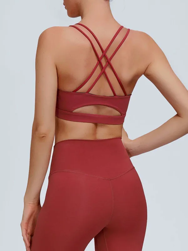 Red Double Cross Sports Bra - Light Support sold by BERLOOK