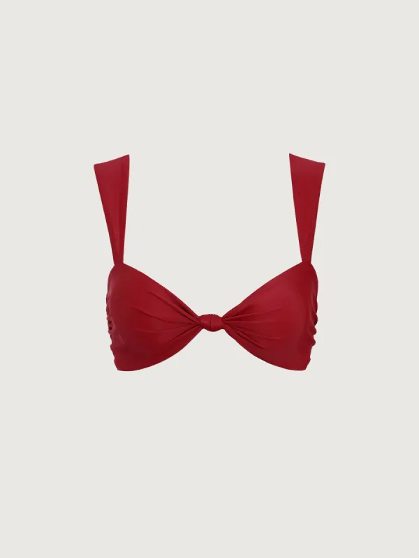 Red Ruched Knot Bikini Top sold by BERLOOK