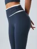 Navy Contrast High Waisted Leggings 24" sold by BERLOOK