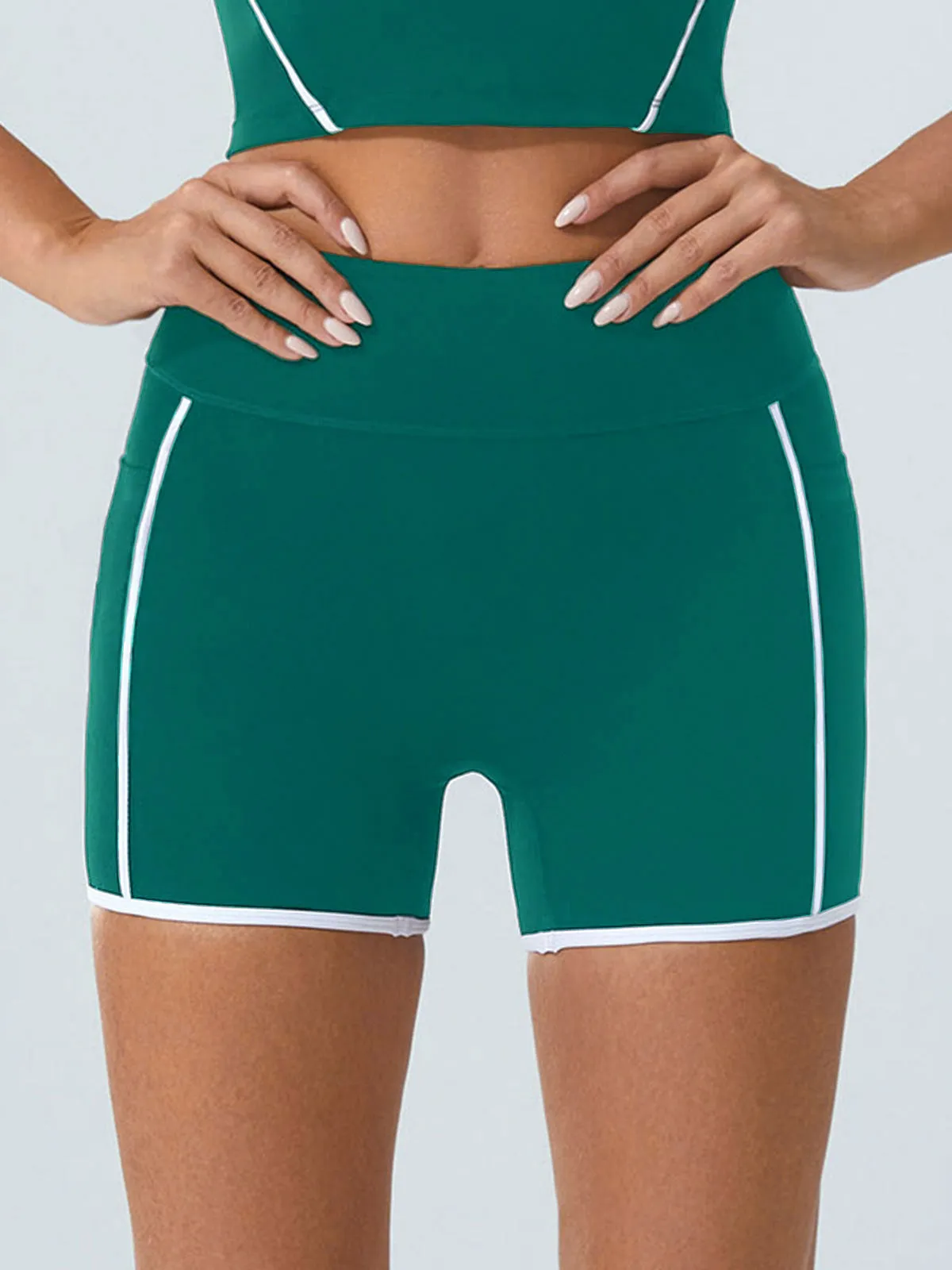 Green Contrast Line Pockets Shorts 5" sold by BERLOOK