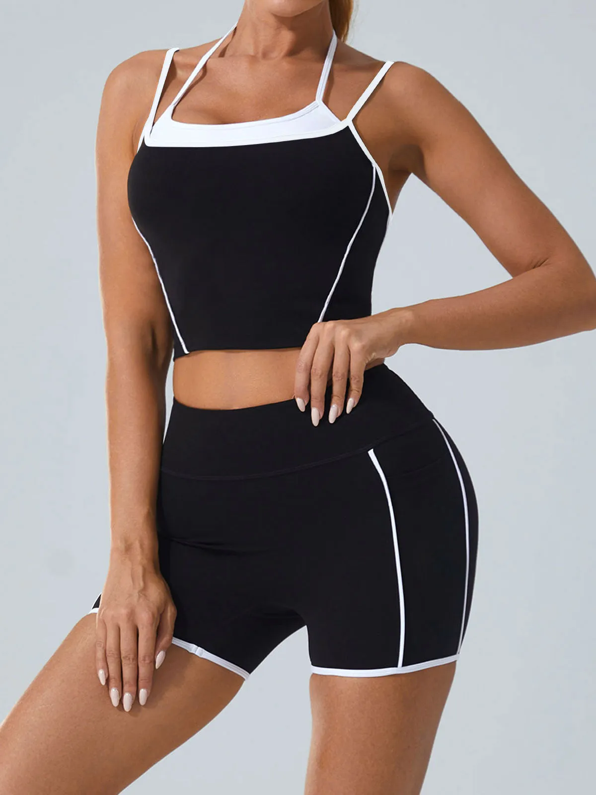 Black Contrast Straps Line Sports Bra - Light Support sold by BERLOOK product image thumbnail 4