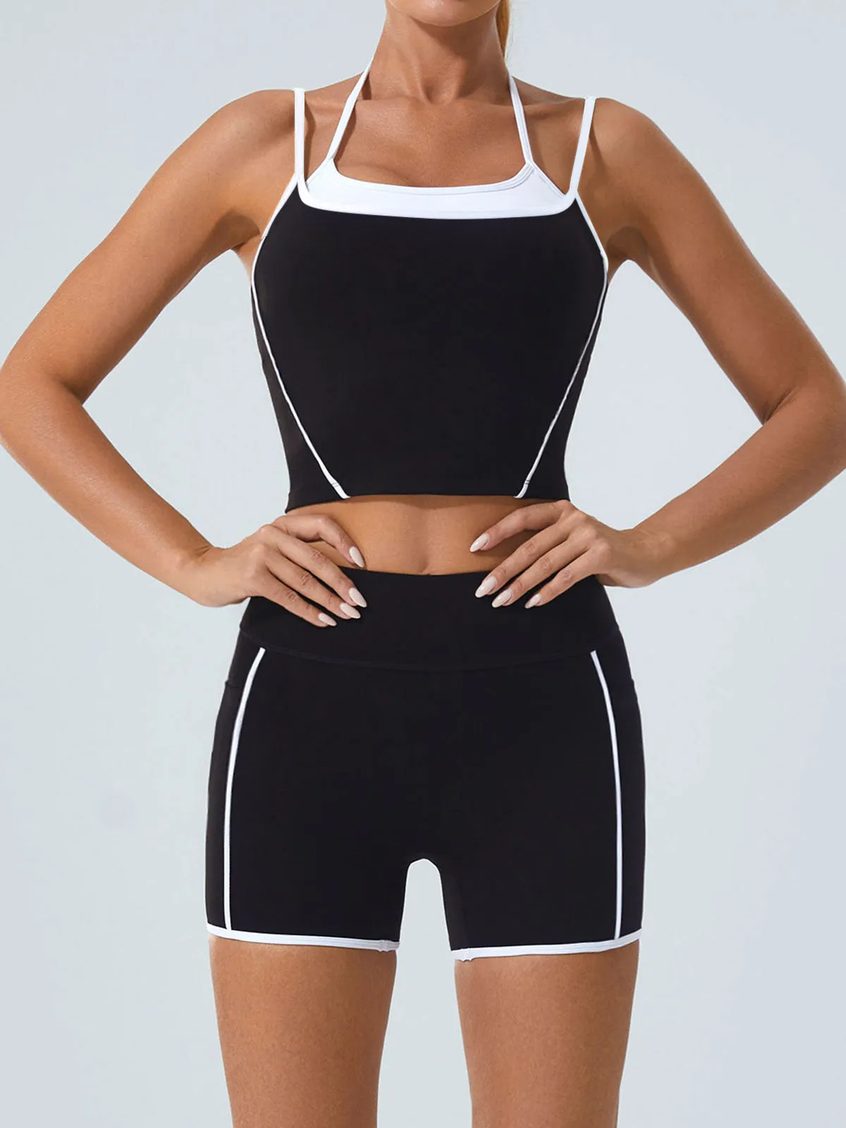 Black Contrast Straps Line Sports Bra - Light Support sold by BERLOOK product image thumbnail 3