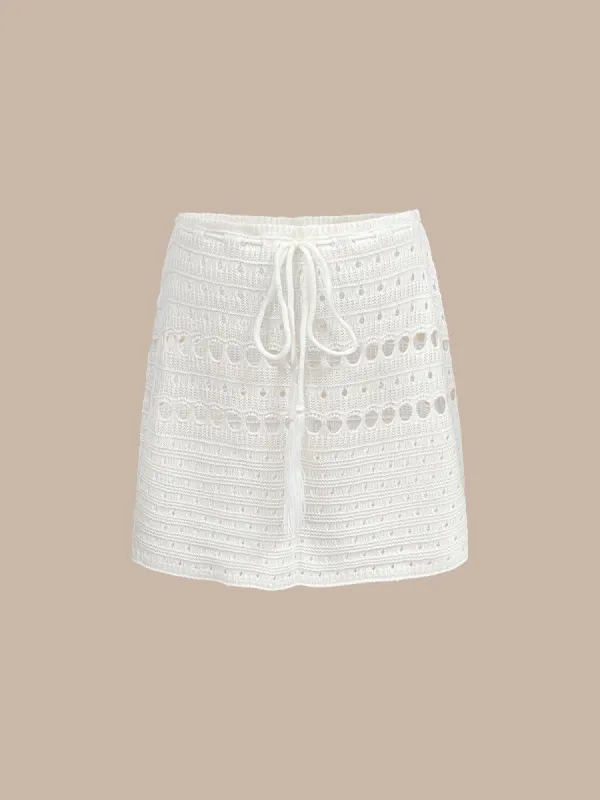 White Crochet Drawstring Cover up Skirt sold by BERLOOK