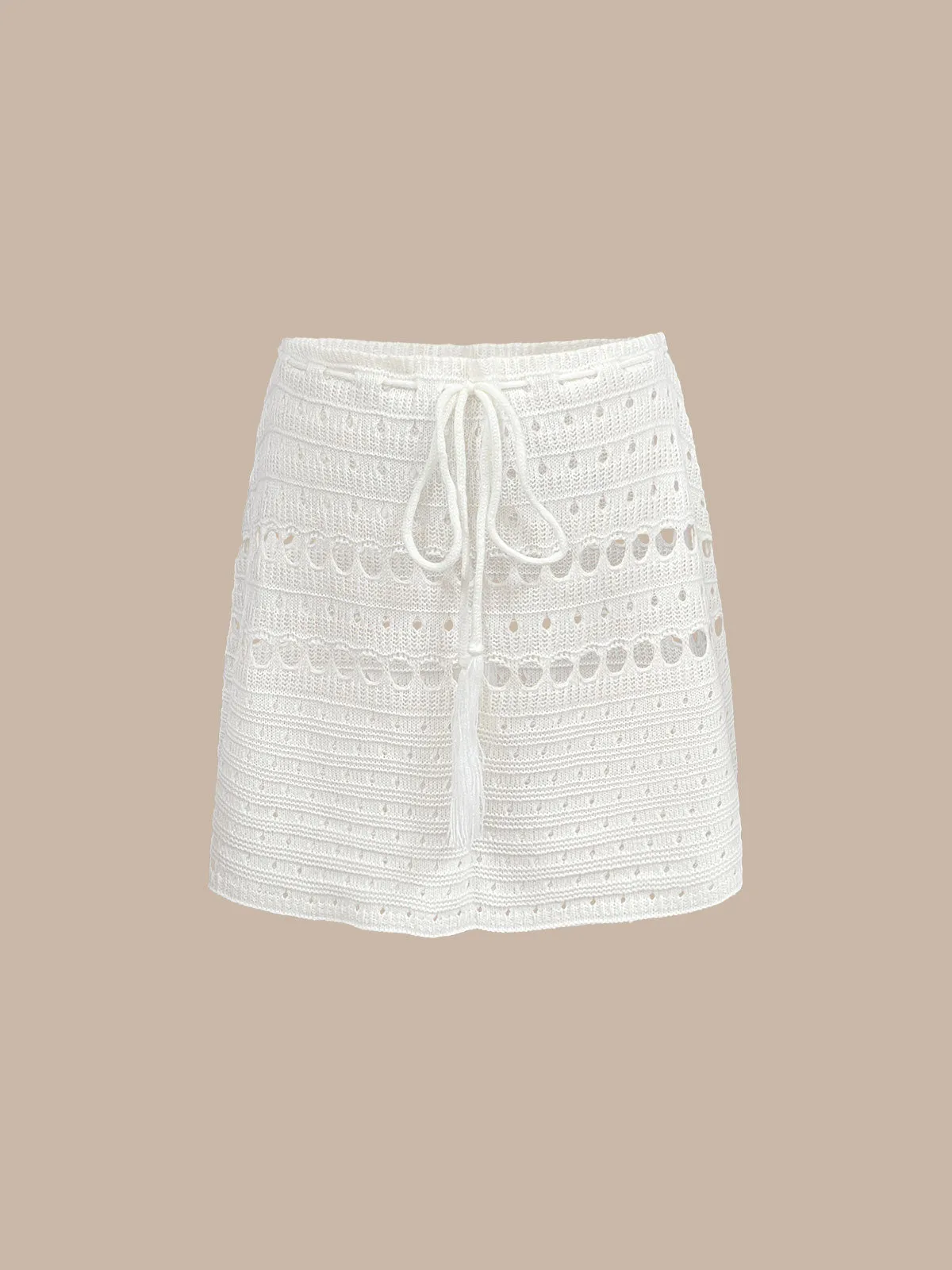 White Crochet Drawstring Cover up Skirt sold by BERLOOK