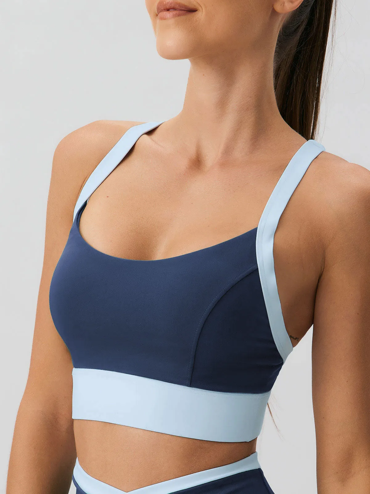 Navy Contrast U Neck Sports Bra - Light Support sold by BERLOOK