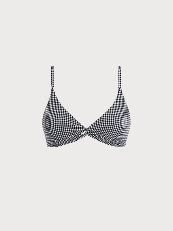 Black Plaid Twist Bikini Top sold by BERLOOK