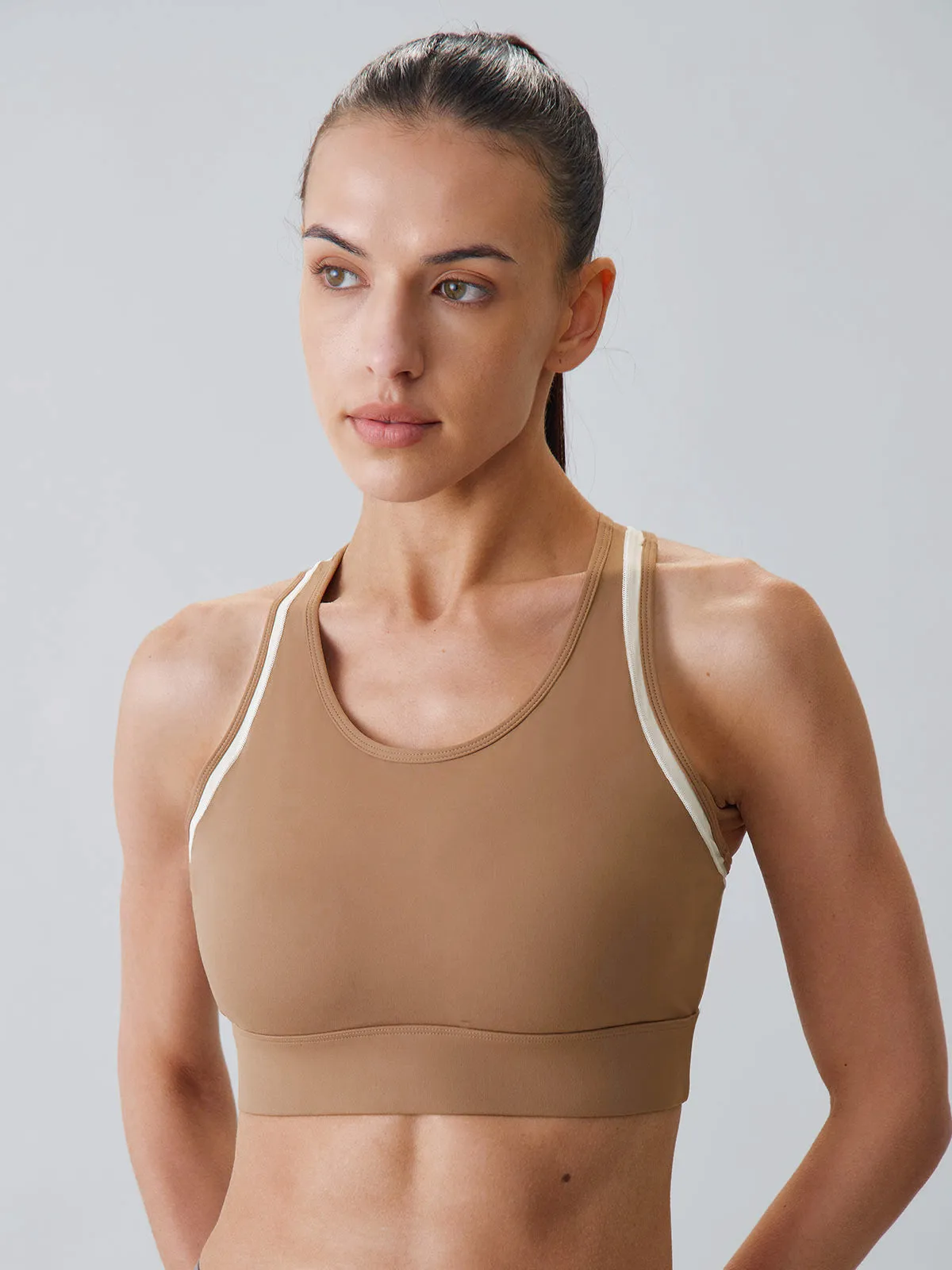 Camel Contrast Trim Tank Top - High Support sold by BERLOOK
