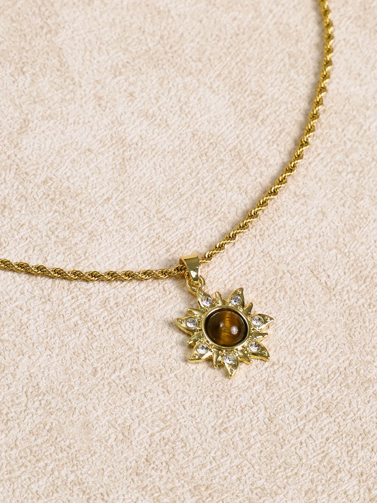 Tiger Eye Sunflower Pendant Necklace sold by BERLOOK