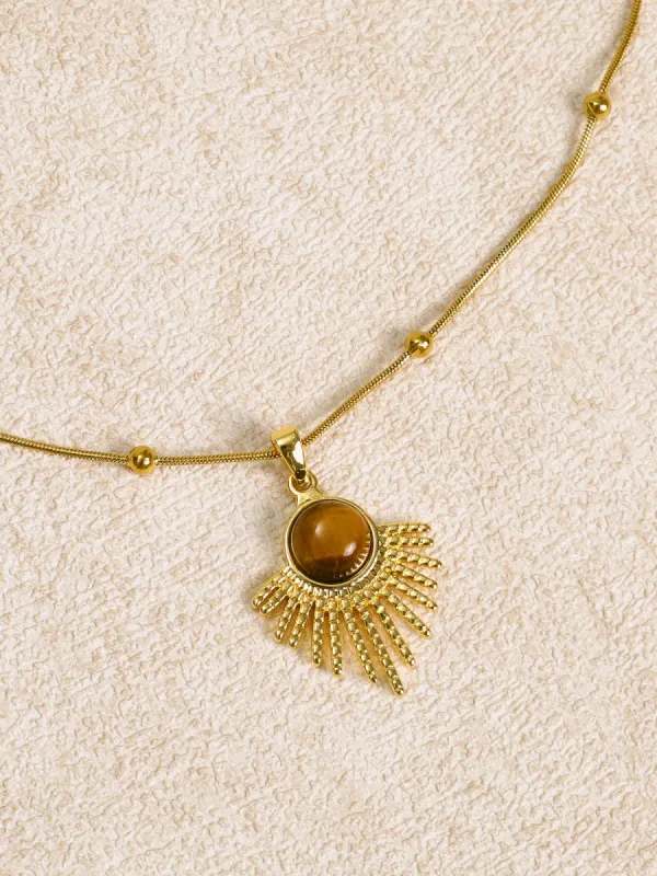 Tiger Eye Fan Pendant Necklace sold by BERLOOK