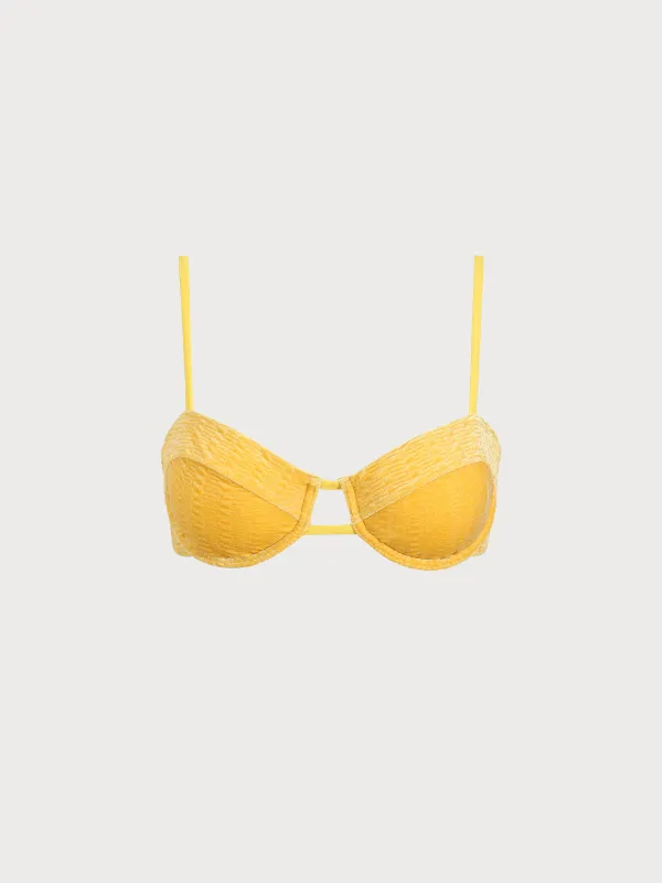 Yellow Textured Underwire Bikini Top sold by BERLOOK