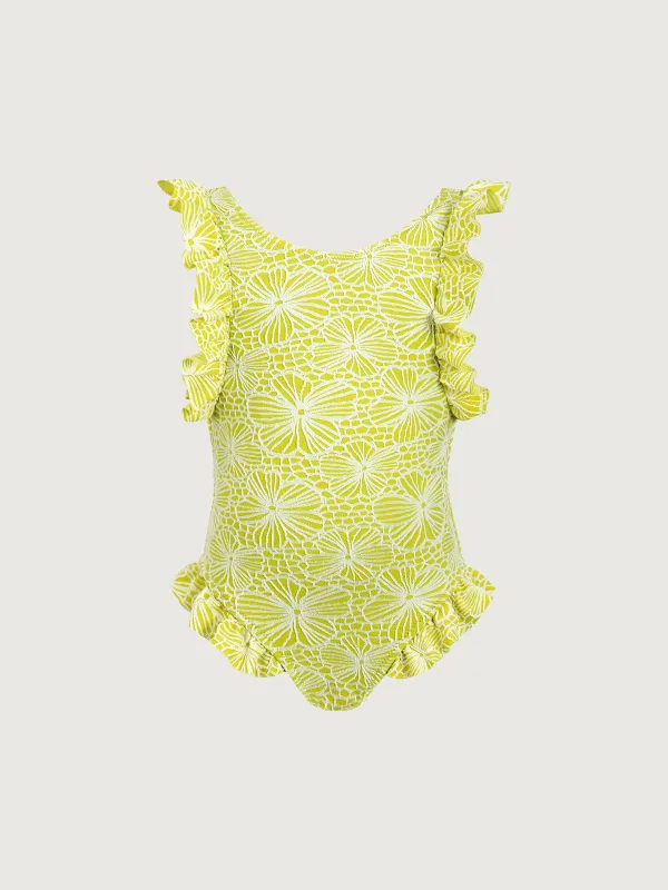 Girls' Light Green Ruffled One-Piece sold by BERLOOK