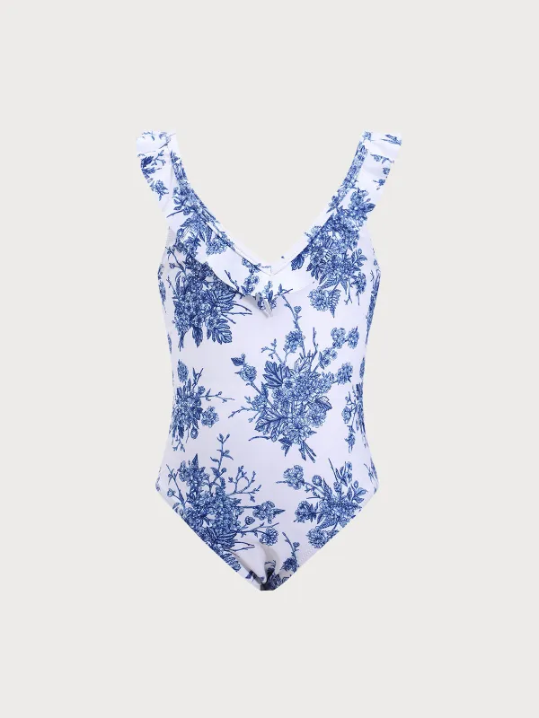 Girls' Blue Floral One-Piece sold by BERLOOK