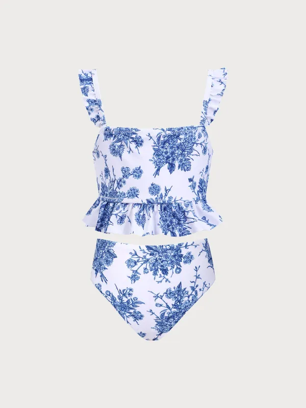 Girls' Blue Floral Tankini Set sold by BERLOOK