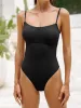 Black Ribbed Cross Back One-Piece Swimsuit sold by BERLOOK