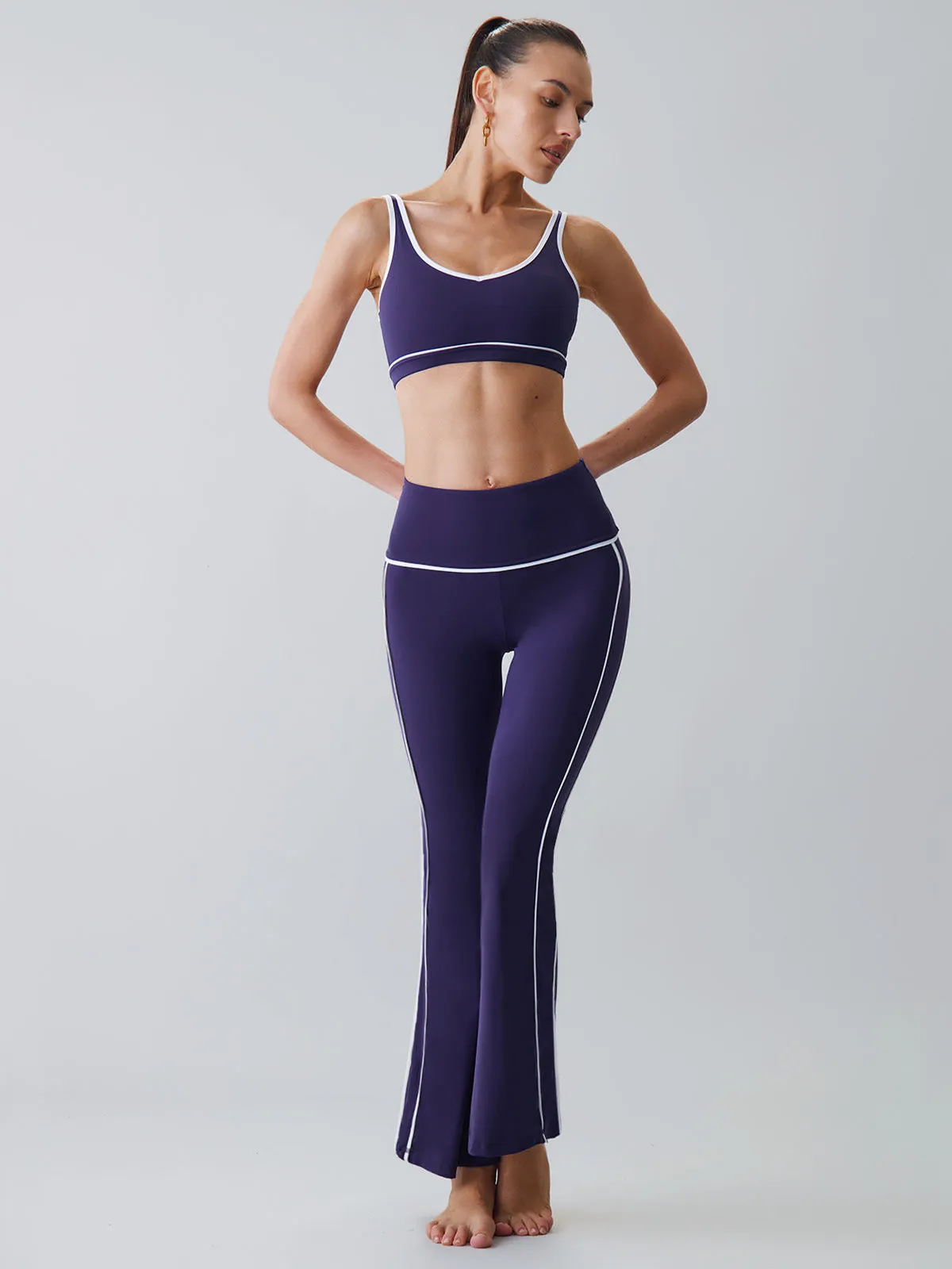 Blue Striped Flare Workout Leggings sold by BERLOOK product image thumbnail 4