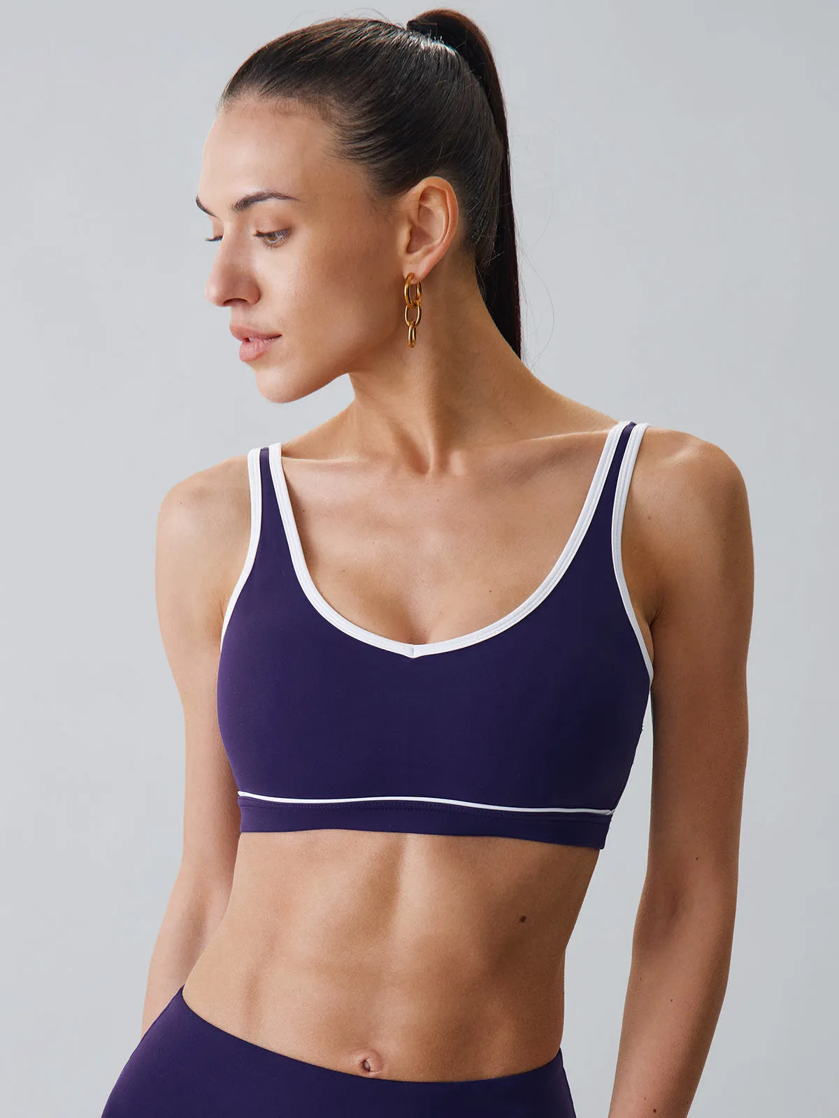 Blue Contrast Panel Sports Bra - Light Support sold by BERLOOK