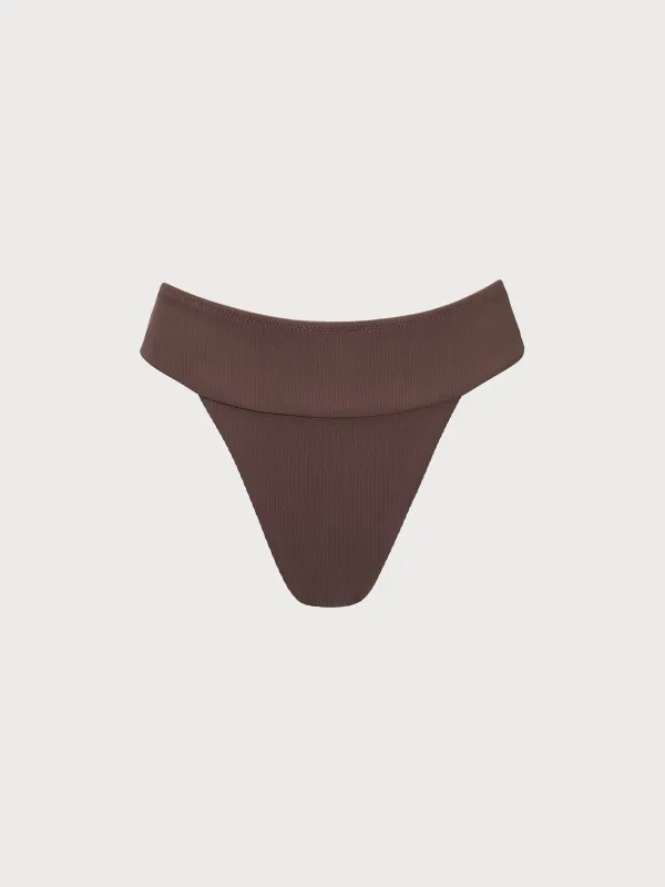 Dark Coffee Ribbed High Cut Bikini Bottom sold by BERLOOK