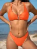 ECONYL® Orange U Neck Bikini Top sold by BERLOOK