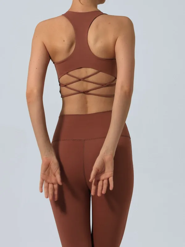 Coffee Cross Back Sports Bra - Light Support sold by BERLOOK