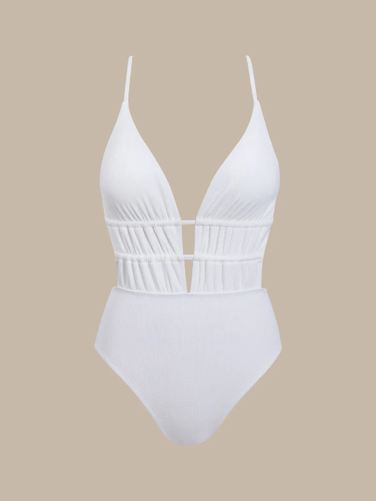 White Textured Plunge One-Piece Swimsuit sold by BERLOOK product image thumbnail 5