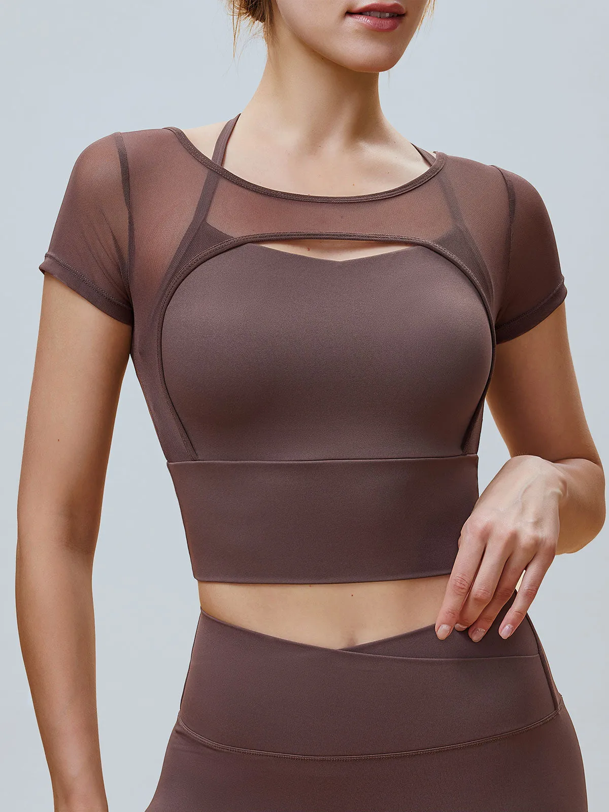 Coffee Cut Out Short Sleeve Top--Light Support sold by BERLOOK