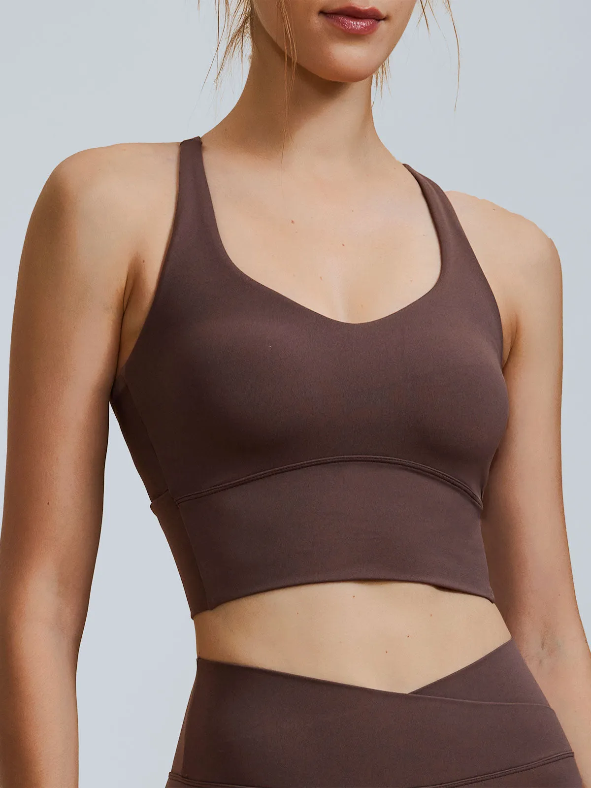 Dark Coffee V Neck X-Cross Sports Bra - Medium Support sold by BERLOOK product image thumbnail 2