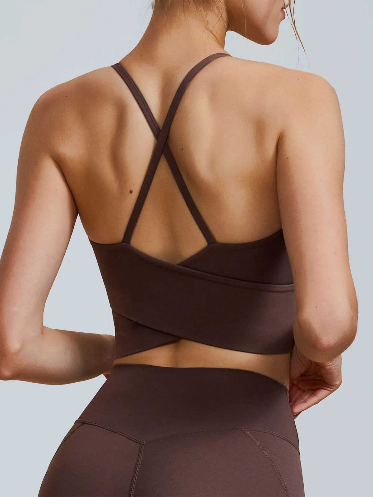 Dark Coffee V Neck X-Cross Sports Bra - Medium Support sold by BERLOOK