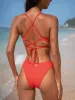 Red Jacquard Textured Bikini Bottom sold by BERLOOK