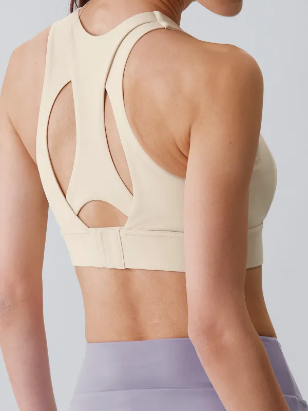 Off White Double Cross Back Lycra® Sports Bra - High Support sold by BERLOOK