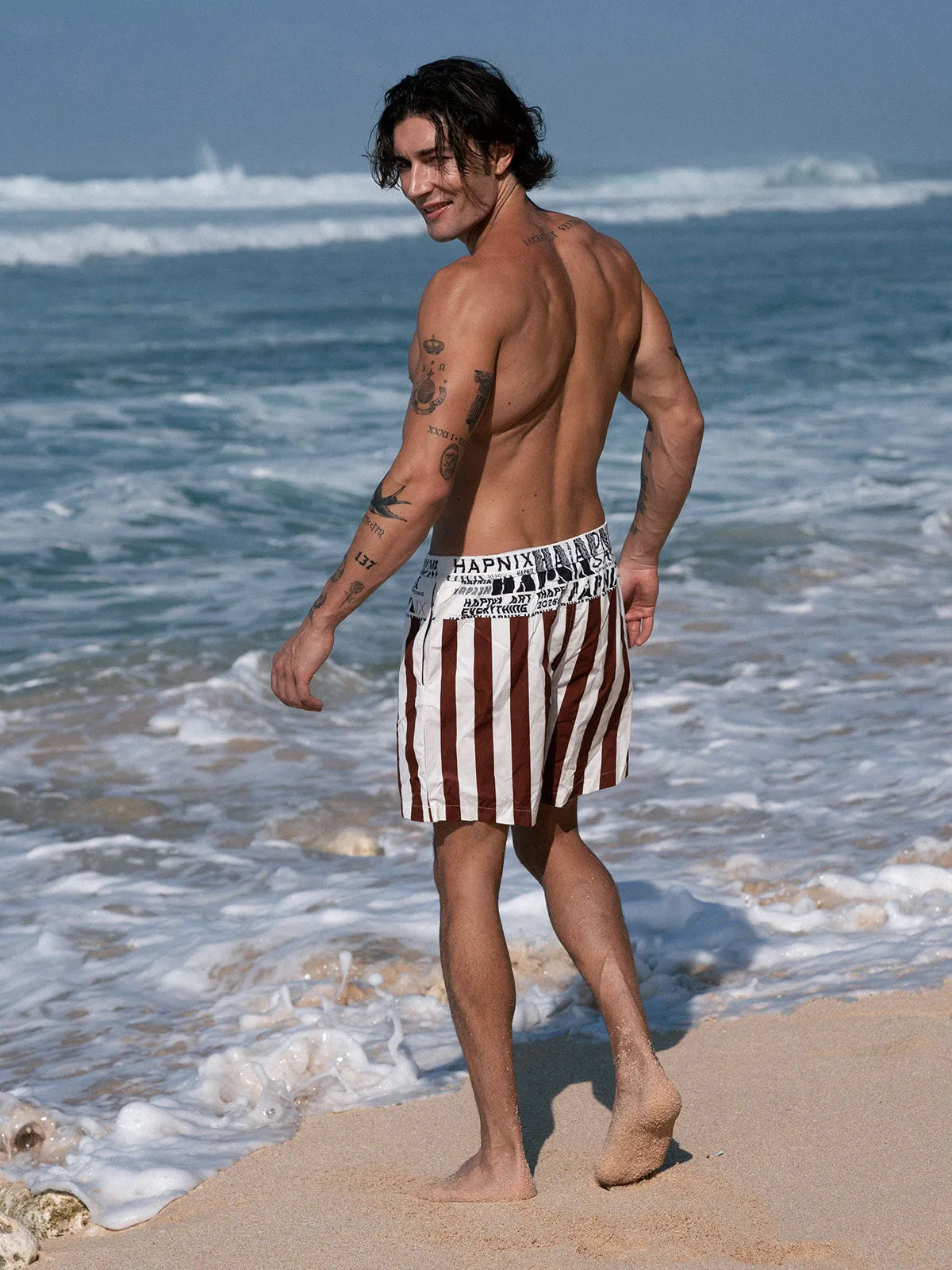 Hapnix® - The Coffee Stripe Men's 7" Swim Trunks sold by BERLOOK product image thumbnail 3