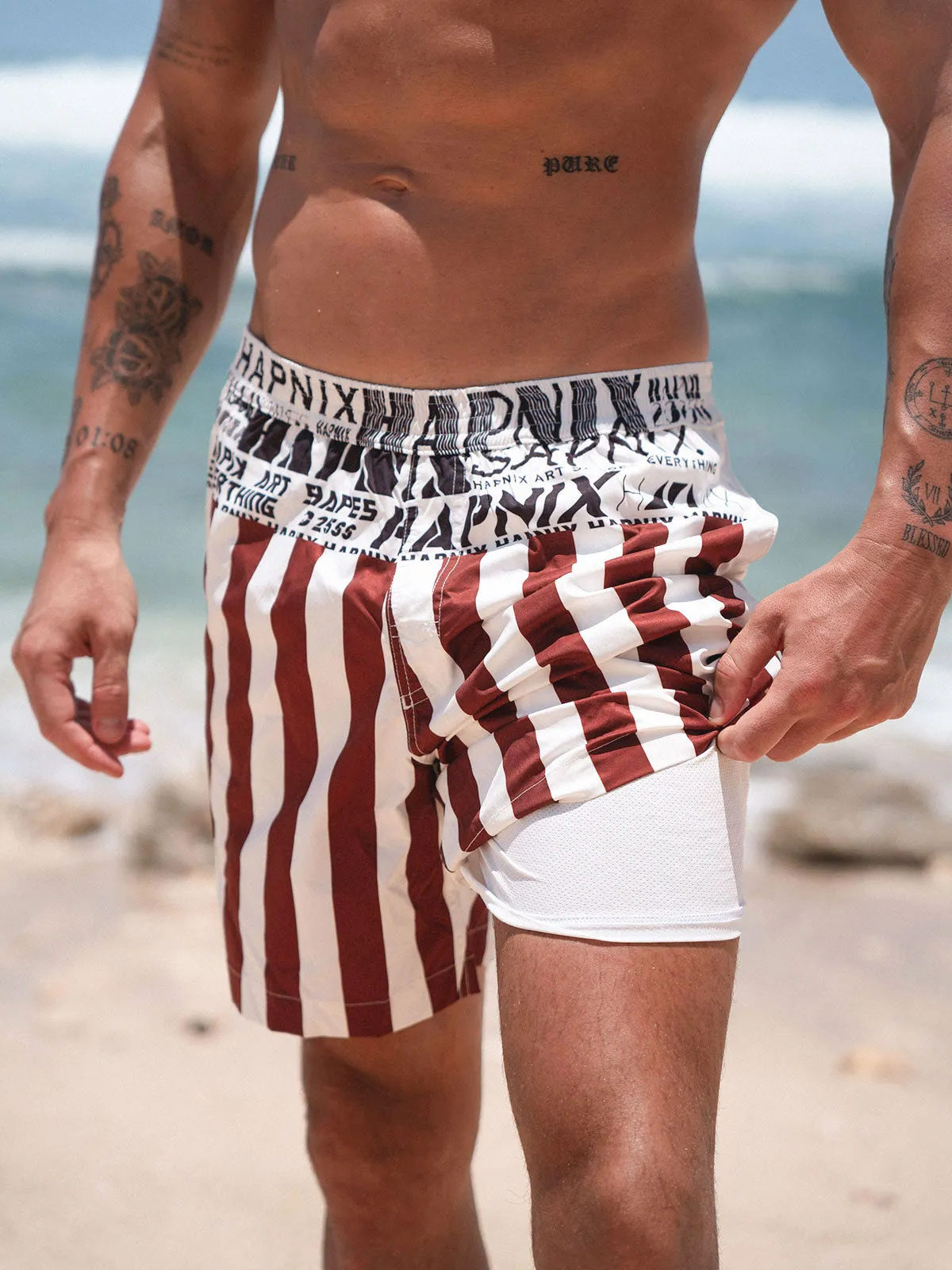 Hapnix® - The Coffee Stripe Men's 7" Swim Trunks sold by BERLOOK product image thumbnail 4