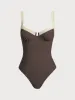 Dark Coffee Contrast Trim Knotted One-Piece Swimsuit sold by BERLOOK