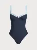 Blue Contrast Trim Knotted One-Piece Swimsuit sold by BERLOOK