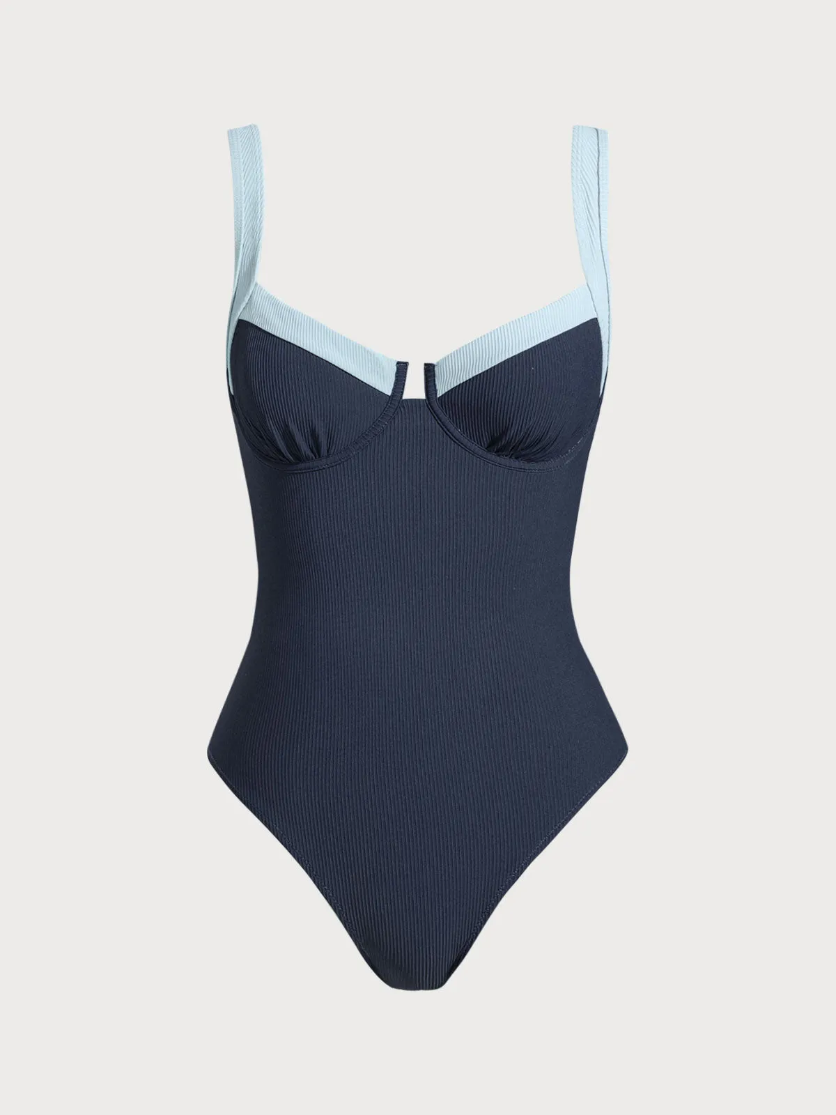 Blue Contrast Trim Knotted One-Piece Swimsuit sold by BERLOOK